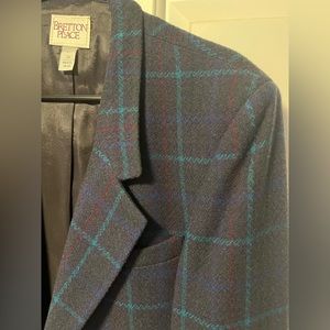 Vintage 1990s Bretton Place Navy Multicolor Plaid Grandma Blazer